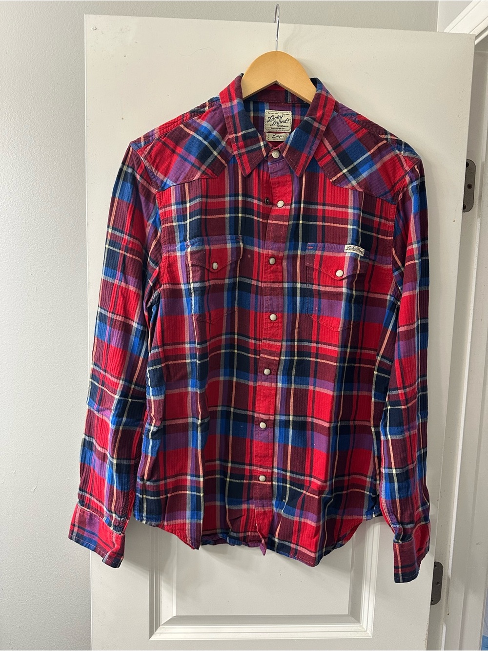 Lucky Brand Red and Blue Plaid Button-Down Shirt